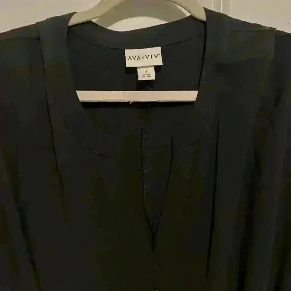 Ava & Viv size X black dress button down w tie like new condition - Picture 6 of 8